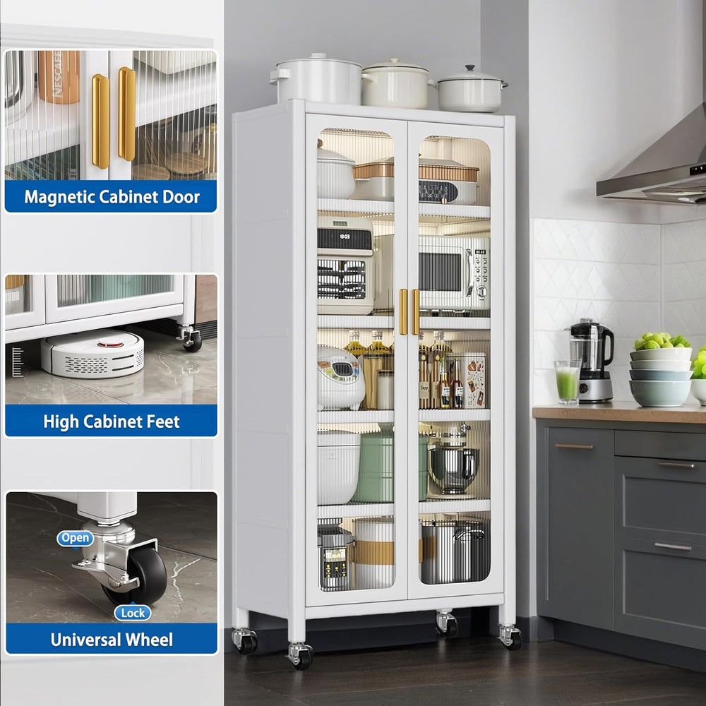 65" Metal Pantry Storage Cabinet with Flip Doors & Pegboard, 6-Tier ...