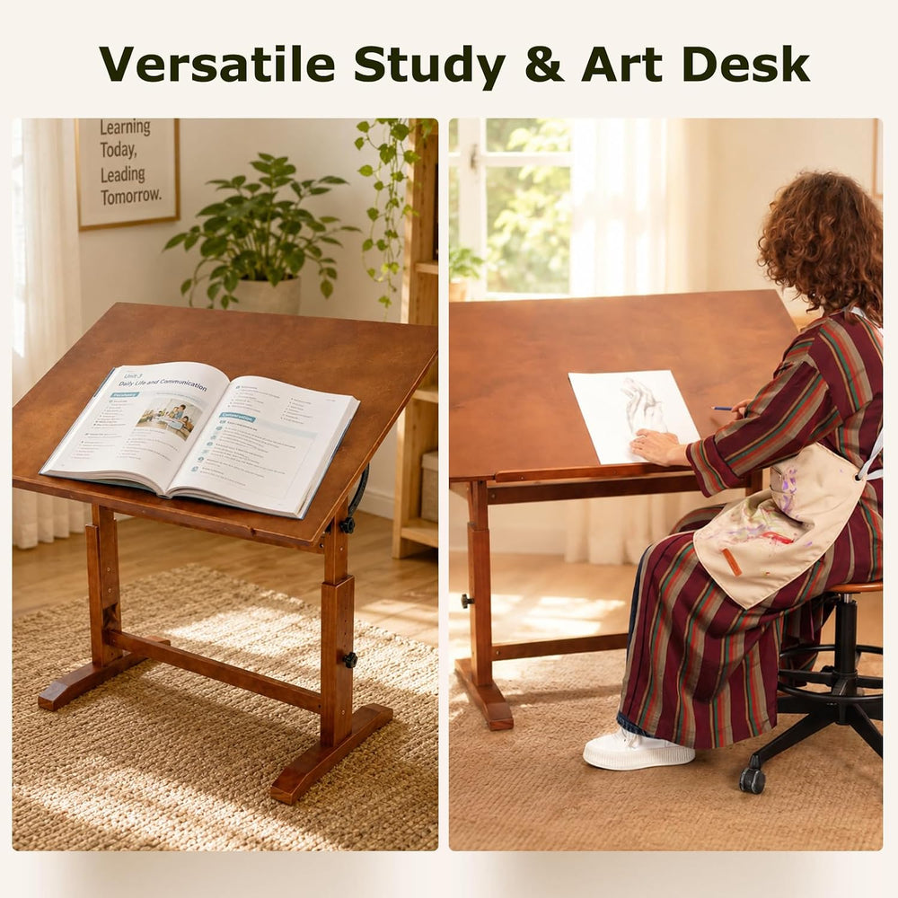 DJAR 42x30 Adjustable Wooden Drafting Table & Art Drawing Desk, Walnut