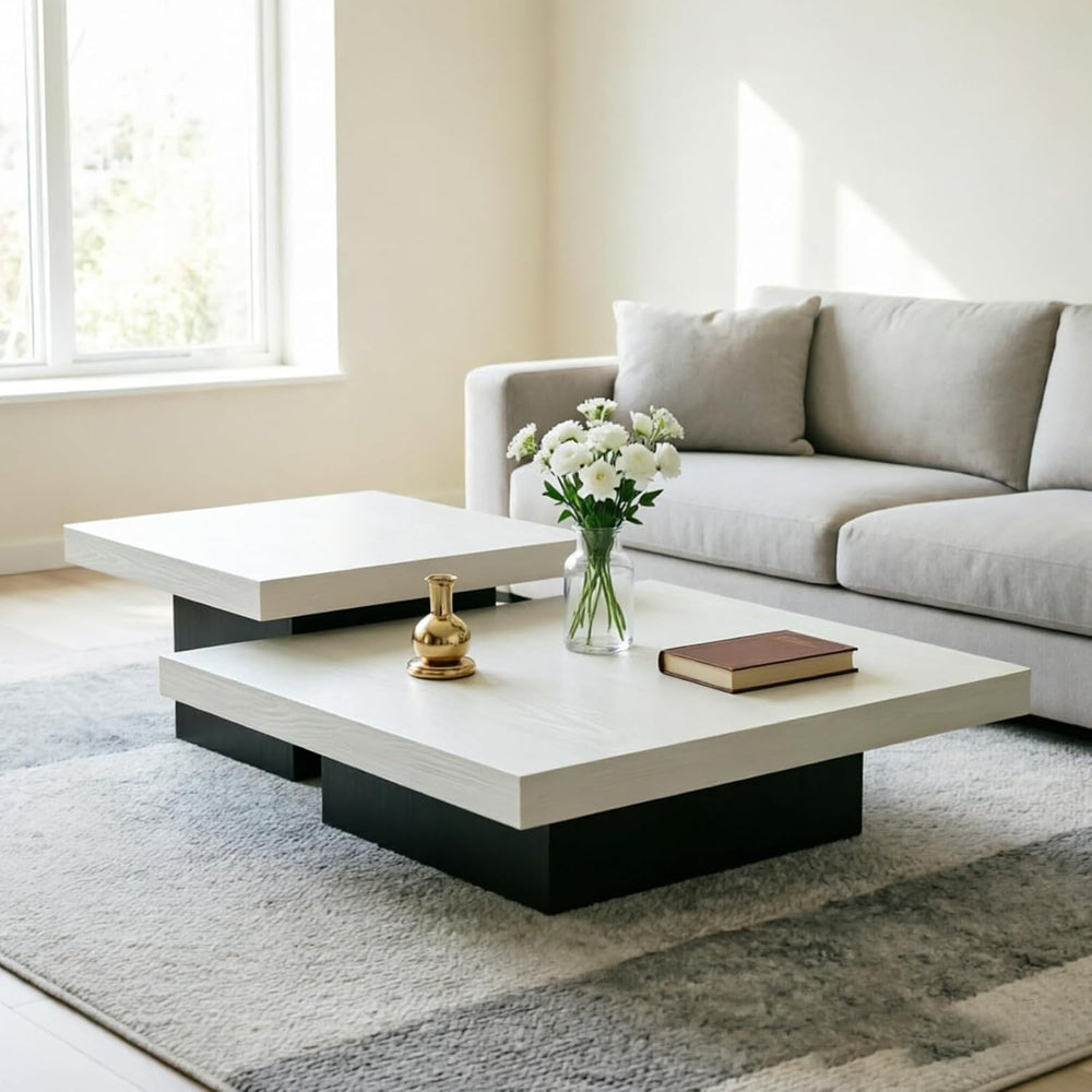 Nesting Coffee Table Set of 2 Modern Minimalist Square Coffee Table and Side ...