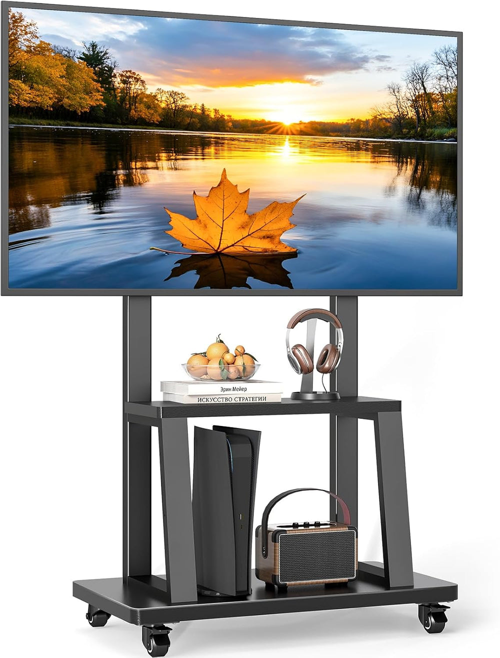 Rfiver Mobile TV Cart Rolling TV Stand for 37-75 inch TVs Up to 150lbs | Heav...