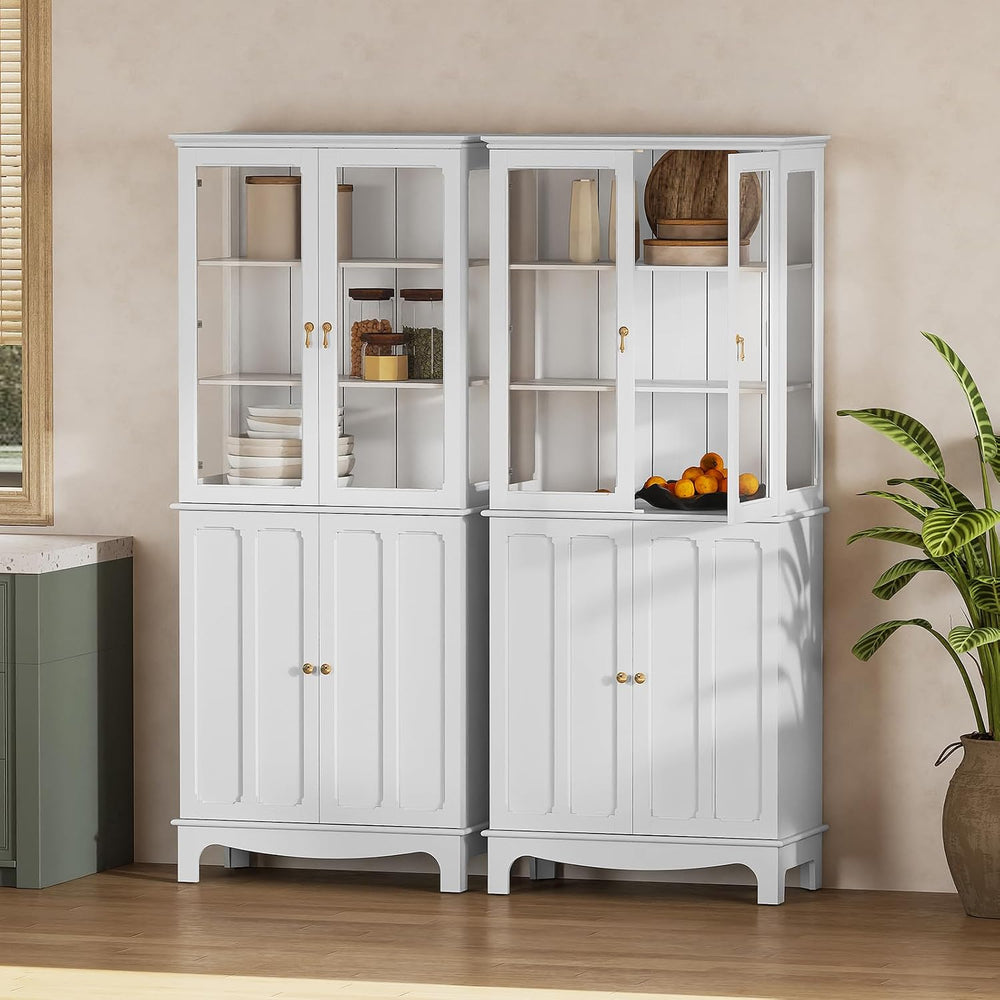 ARTPOWER 72" China Cabinet, Freestanding Kitchen Pantry with Tempered Gl...