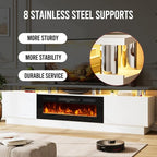 80" TV Stand & Media Console, Entertainment Center with Storage Shelves, Fits TVs up to 90", Modern Living Room Cabinet, 36" Electric Fireplace (White+Black)
