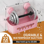 LEVERLOC Shower Caddy Suction Cup 2 Pack, Shower Organizer Removable Bathroom Shelf, Storage Suction Powerful Max Hold 22lbs Bathroom Caddy Waterproof Holder, Pink