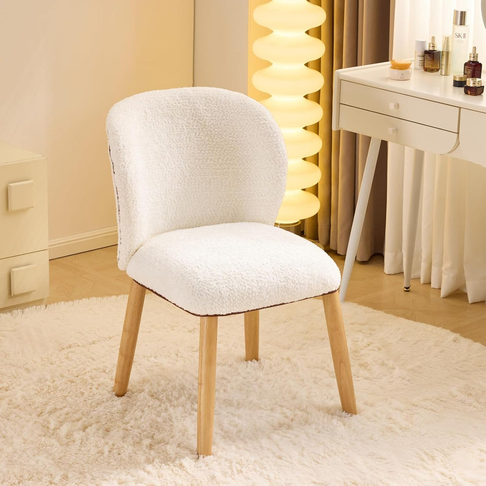 VINGLI Chenille Curved-Back Armless No Wheels Vanity Chair for Girls, Cute &a...