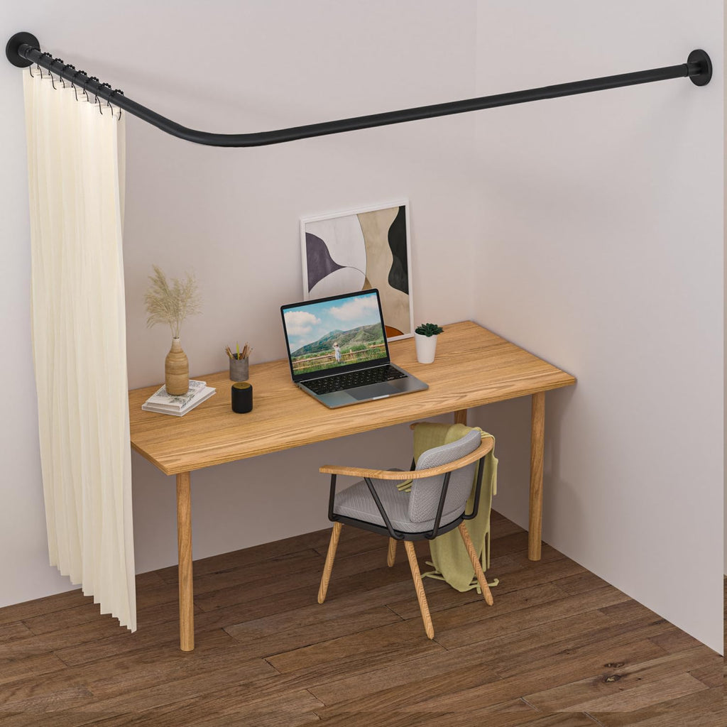 Stretchable 304 Stainless L Shaped Bathroom Bathtub Corner Shower Curtain Rod Rack (Black 24"-69" x 24"-85", Maximum size 114''), Drill Free Install, for Bathroom,Clothing Store,Private space