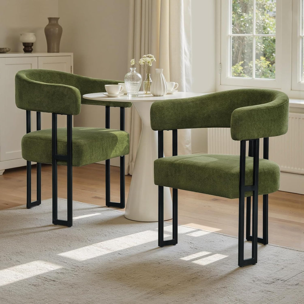 Mid-Century Modern Dining Chairs Set of 2, Armrest Barrel Dining Chairs