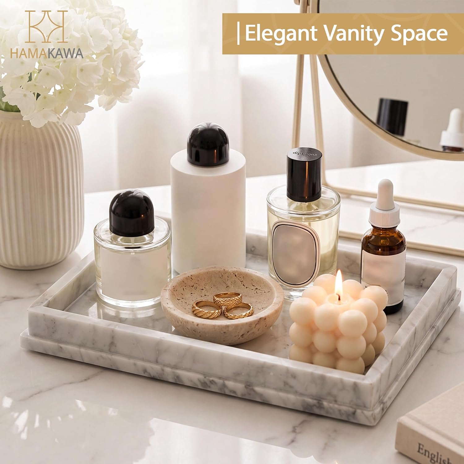 Italian Real Natural Marble Bathroom Vanity Tray 12 inch, Carrara White Stone Jewelry Tray, Rectangle Perfume Trays, Large Tank Trays, Cosmetic Organizer