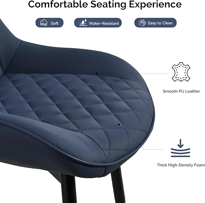 Dining Chair Set of 2, Modern Dining Chairs with Thick Cushions, Faux Leather...