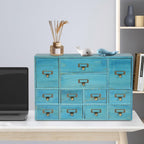 12-Drawer Wooden Storage Cabinet Organizer, Apothecary Cabinet Vintage Library Card Catalog Cabinets for Countertop Apothecary Tea Coffee Pod Storage (Blue)