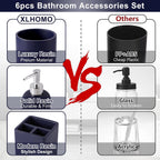 Resin 6 Pcs Navy Blue Bathroom Set Complete with Toothbrush Holder, Lotion Soap Dispenser, 2 Qtip Holder Dispensers,Vanity Tray,Bathroom Tumbler - Countertop Vanity Organizer - Bathroom Accessories