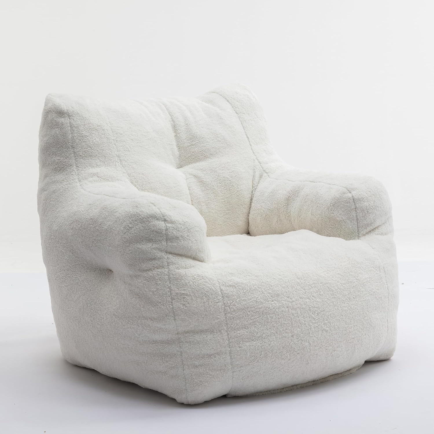 Hommoo Bean Bag Chair Large Bean Bag Chair for Adults with Armrest Comfy Bean Bag Sofa with Foam Filling Fluffy Lazy Chair Soft Teddy Fabric Tufted Bean Bag for Dorm Bedroom Gaming White