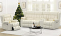 Recliner Sofa Set with Storage Console, Flip Middle Backrest Design PU Leather 3 Seater Reclining Sofa and Single Recliner Chair, Manual Couches for Living Room (Ivory, 3 Seat+Console+1)