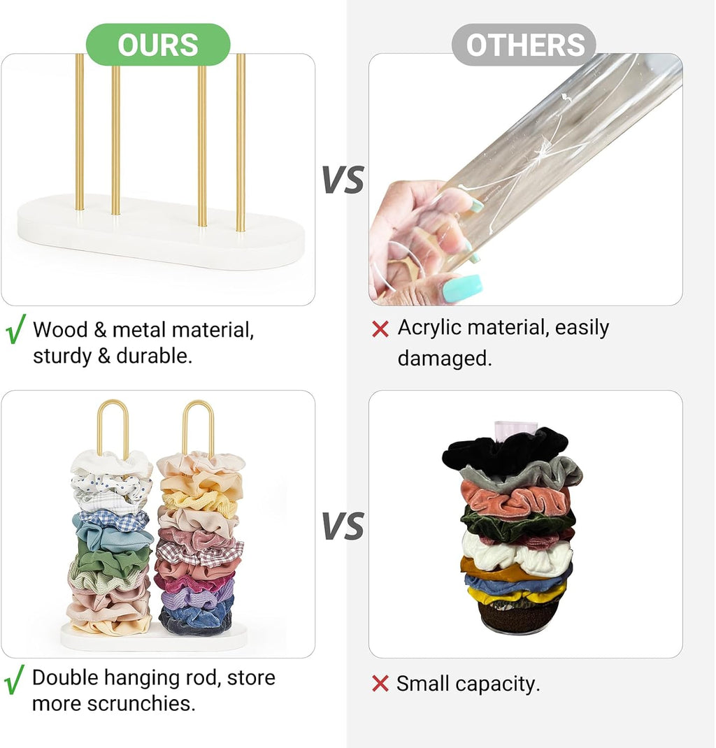Dahey Scrunchie Holder Hair Tie Organizer Stand 2 Tier Metal Scrunchies Organizer Modern Hair Accessories Organizer Storage Display 50-70 Scrunchies Jewelry Scrunchy Holder for Girls, Gold