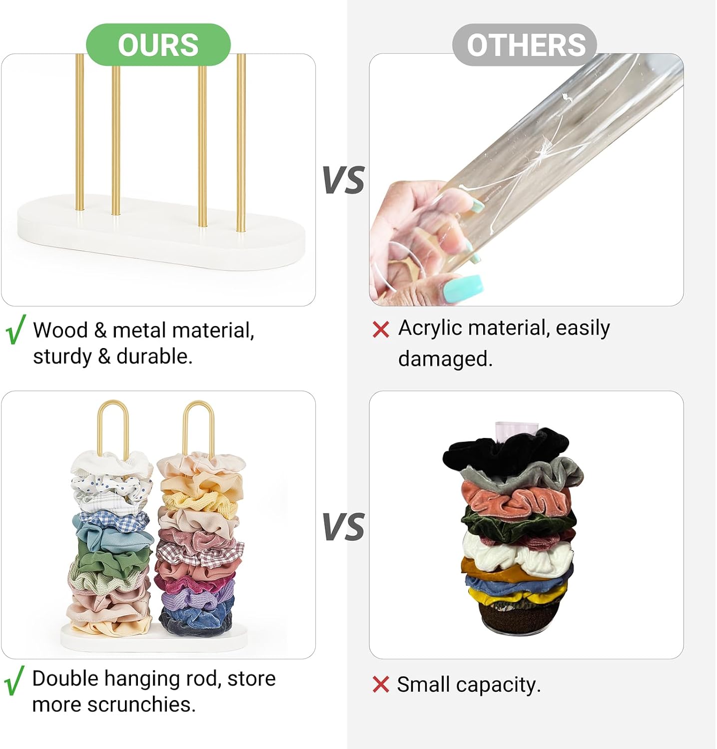 Dahey Scrunchie Holder Hair Tie Organizer Stand 2 Tier Metal Scrunchies Organizer Modern Hair Accessories Organizer Storage Display 50-70 Scrunchies Jewelry Scrunchy Holder for Girls, Gold