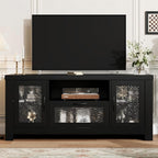 Garvee Farmhouse TV Stand for 55 Inch TV, Entertainment Center with Acrylic Door & Adjustable Shelves, Sideboard Buffet Storage Cabinet for Living Room Bedroom, Black