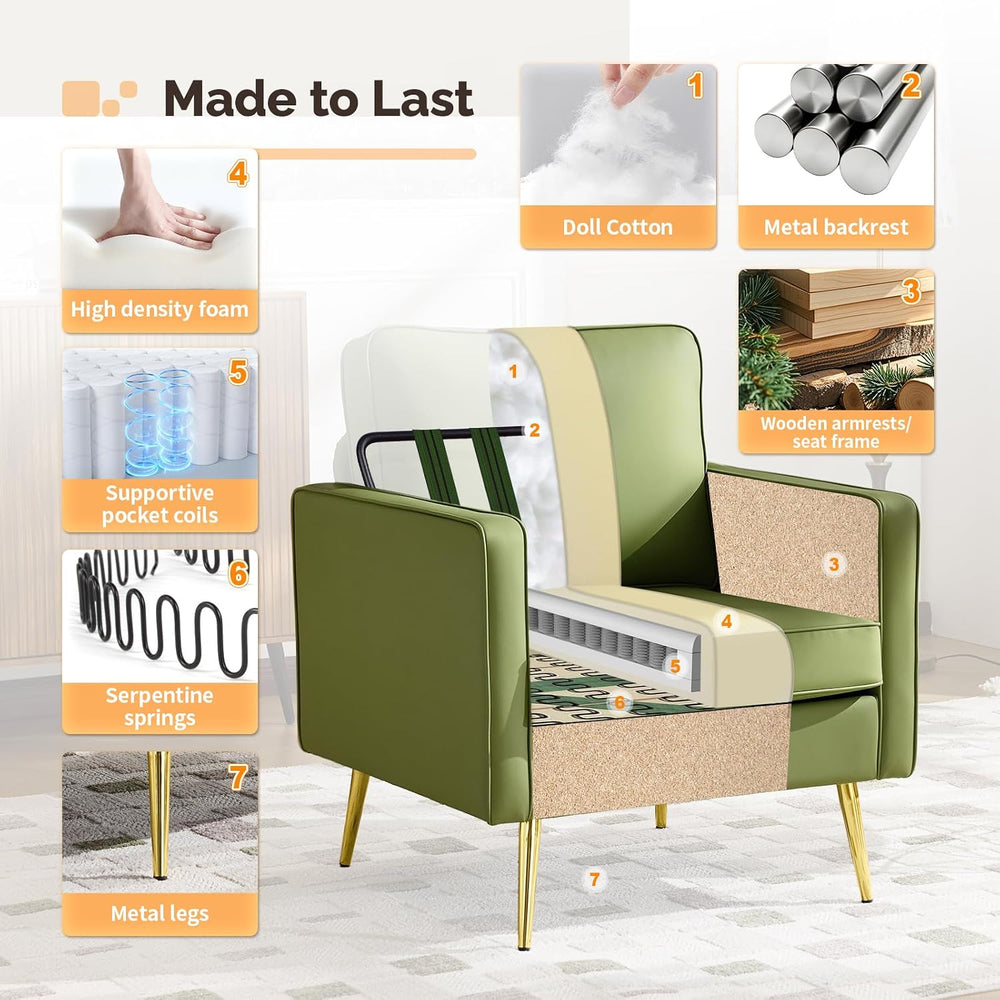 VINGLI Faux Leather Accent Chair with Gold Leg for Living Room, Small Space |...