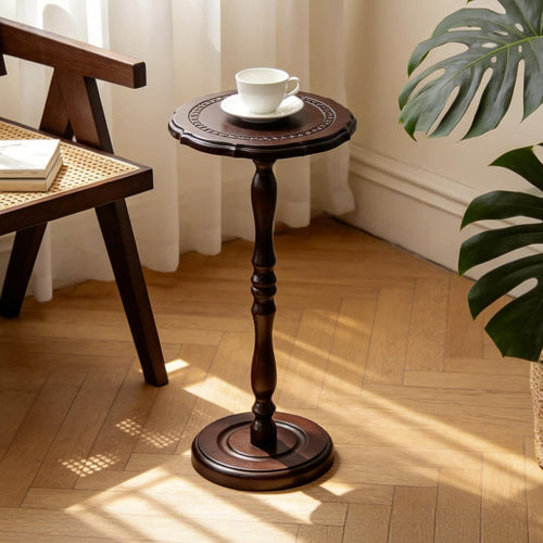 100% Solid Wood Small Side Table, Drink Table for Small Spaces, 25.6“ Round End Table Accent Nightstand for Bedroom, Living Room, Corners and Office, Brown