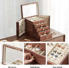 Black Walnut Wooden Jewelry Box, Wood Jewelry Organizer with 2 Side Doors Mirror Lockable Classical Style for Watch Necklace Ring Earring Storage Christmas Gifts-5 Layer