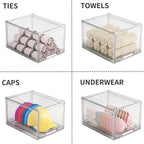 2 Pack Hat Organizer Box for Baseball Caps Organizer, Hat Organizer Box with Sliding Drawer, Hat Holder Storage Organizer, Clear Drawer Stackable for Hats Snapback Cap Storage