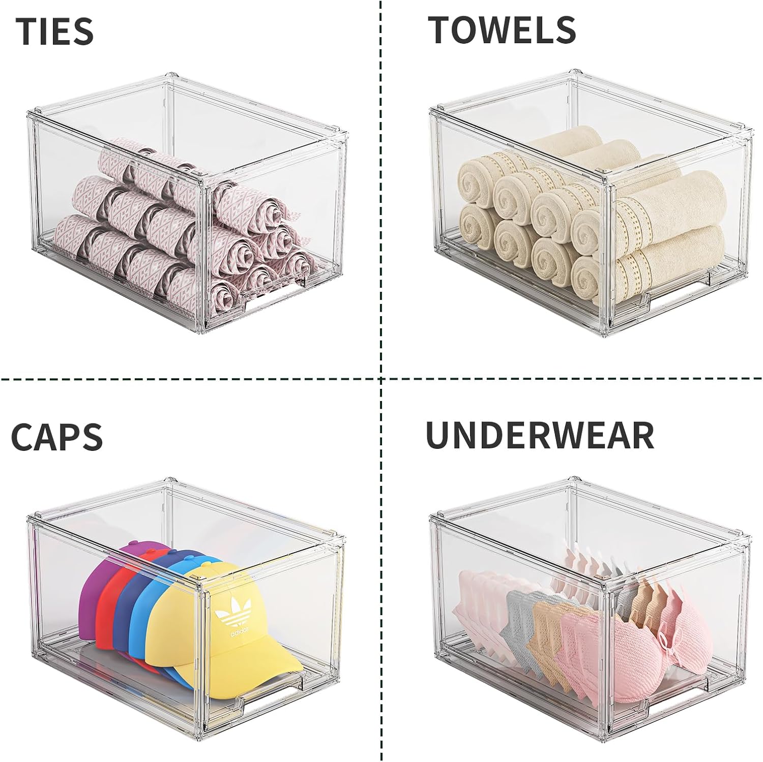 2 Pack Hat Organizer Box for Baseball Caps Organizer, Hat Organizer Box with Sliding Drawer, Hat Holder Storage Organizer, Clear Drawer Stackable for Hats Snapback Cap Storage