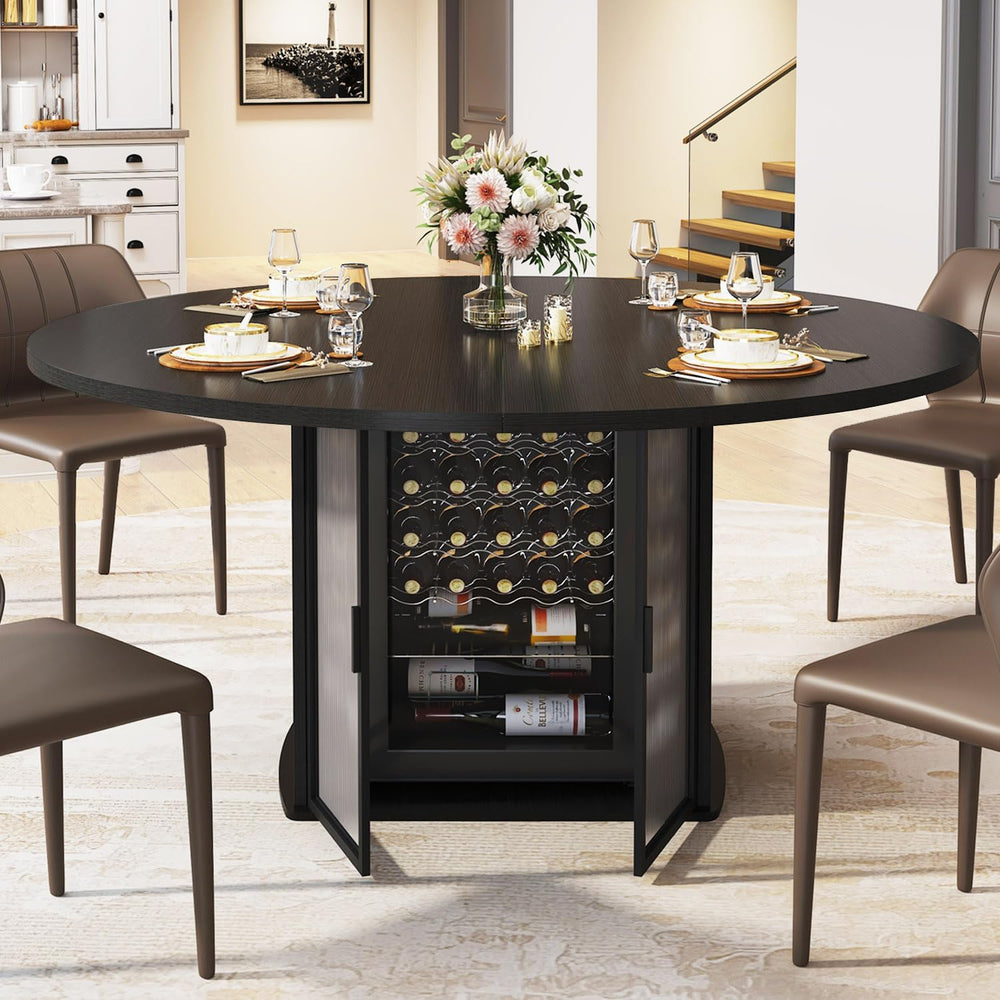 IBF Black Round Dining Table for 4-6, 47" Kitchen Table with Fridge Spac...