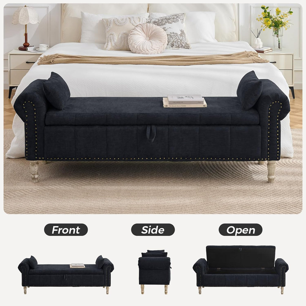 67" Storage Bench for Bedroom End of Bed King Size, Bedroom Bench with S...