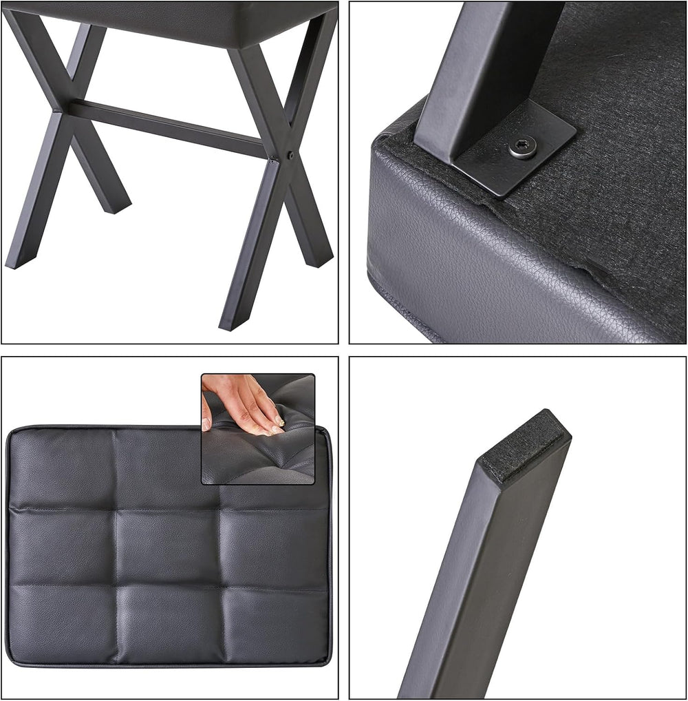 IBUYKE Square Makeup Stool with X-Leg, PU Vanity Chair, Black LG-71B | Footre...