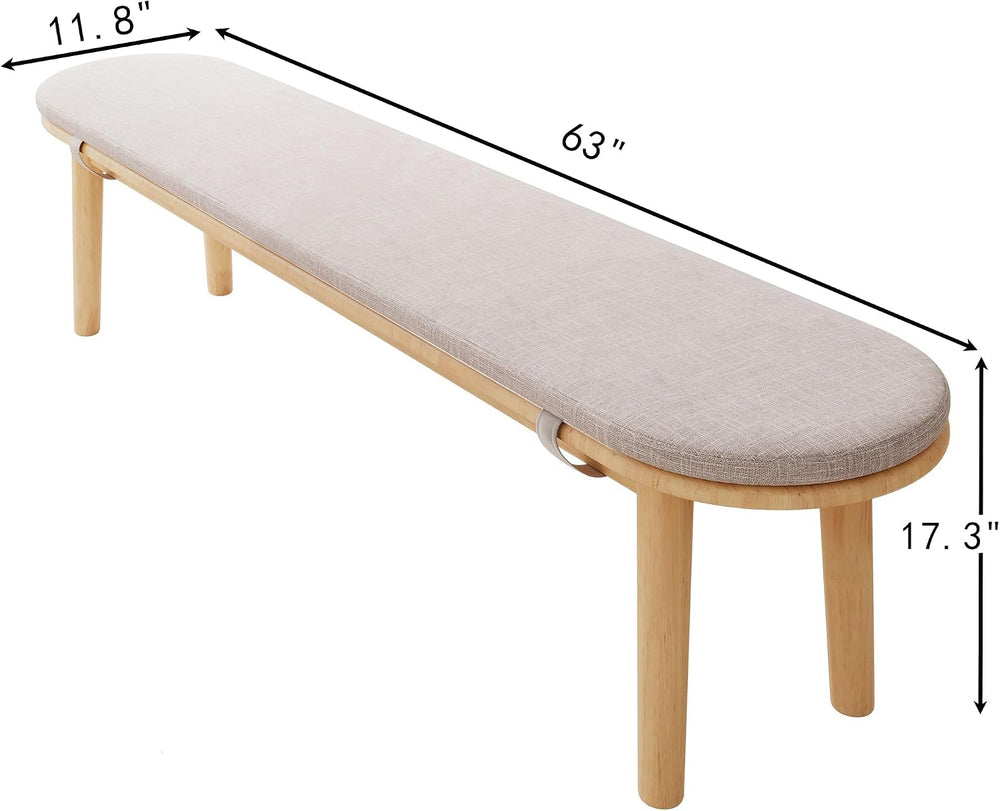63" Dining Bench Rubber Wood for 6-8 Person,Bedroom Bench,Window Bench,E...