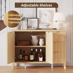 Sideboard Buffet Cabinet with Storage - Fluted Accent Coffee Bar Cabinets Kitchen Credenza with Drawers & Doors, Wood Console Side Board with Adjustable Shelf for Living Room Entryway,Natural