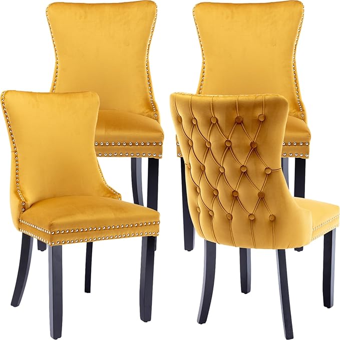 Modern Dining Chairs Set of 4, Upholstered Dining Chair with Full Back and Bu...