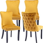 Modern Dining Chairs Set of 4, Upholstered Dining Chair with Full Back and Button Tufting, Yellow Velvet Accent Chair, Sillas de Comedor, 4 Dining Chairs (Gold, Velvet, 4Pcs)