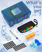 Monthly Pill Organizer 2 Times a Day, FRIWOLE Medicine Box with Portable Weekly Pill Bag, Keychain Pill Case, Pill Cutter and 2 Sticker(Blue, 2 Times a Day)