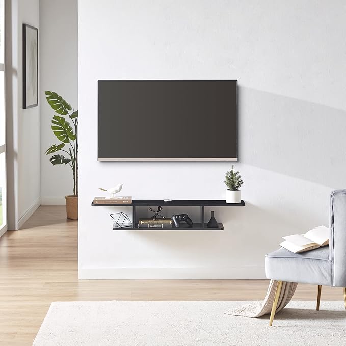 GHC Floating TV Stand, Wall Mounted Entertainment Center and Cabinet Shelf, TV Console with Storage, Media Console for DVD Player, Space-Saving Under TV Shelf for Bedroom, Living Room (Black)