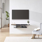GHC Floating TV Stand, Wall Mounted Entertainment Center and Cabinet Shelf, TV Console with Storage, Media Console for DVD Player, Space-Saving Under TV Shelf for Bedroom, Living Room (Black)