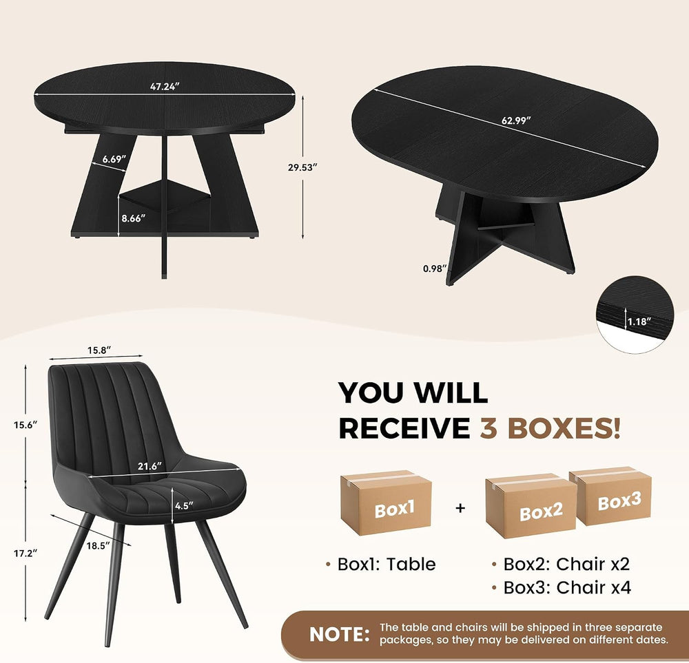 Miereirl Extendable Dining Table Set for 4-6, 47.24"-63" Round to O...