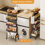 Slim Storage Cart, Narrow Rolling Cart with Wooden Top, Kitchen Cart on Wheels with Paper Towel Holder, Small Skinny Utility Cart for Laundry Room Bathroom, Thin Standing Spice Rack Snack Cart