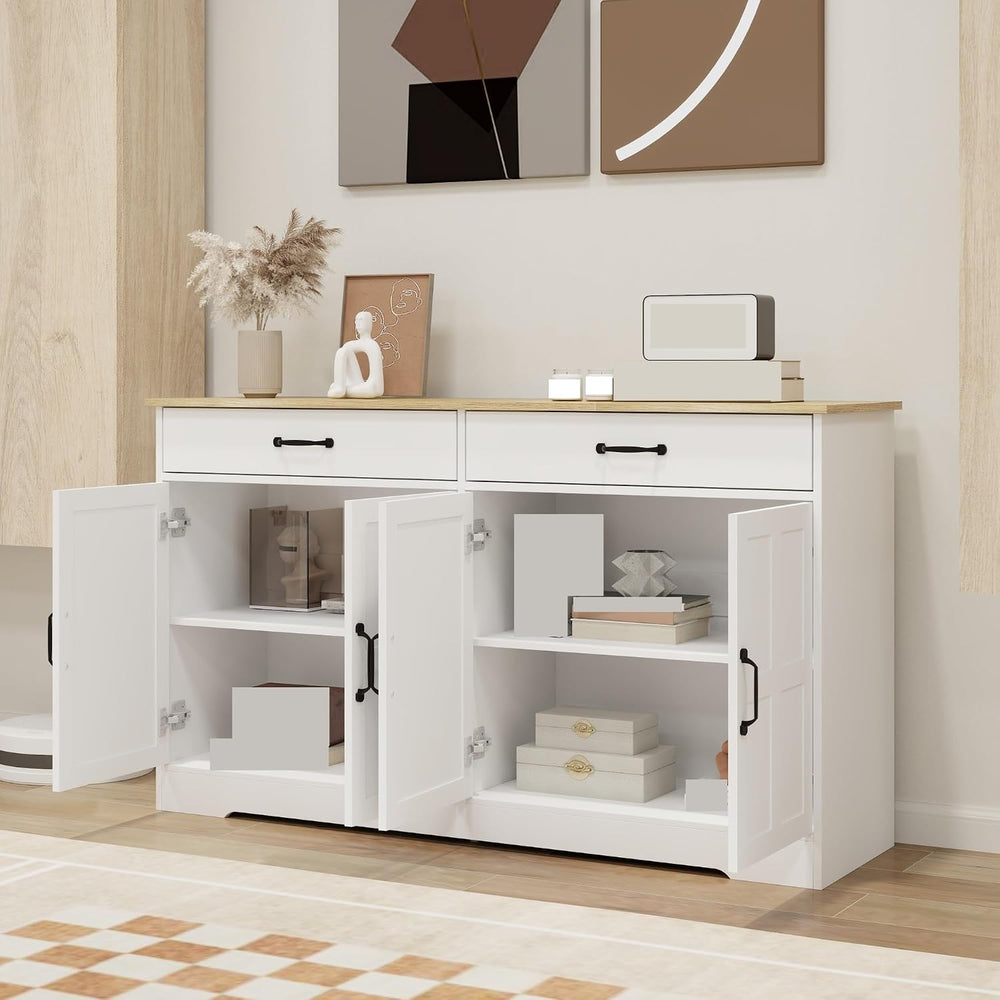 Large Farmhouse Buffet Cabinet Storage Sideboard, with 2 Drawers and 4 Doors,...