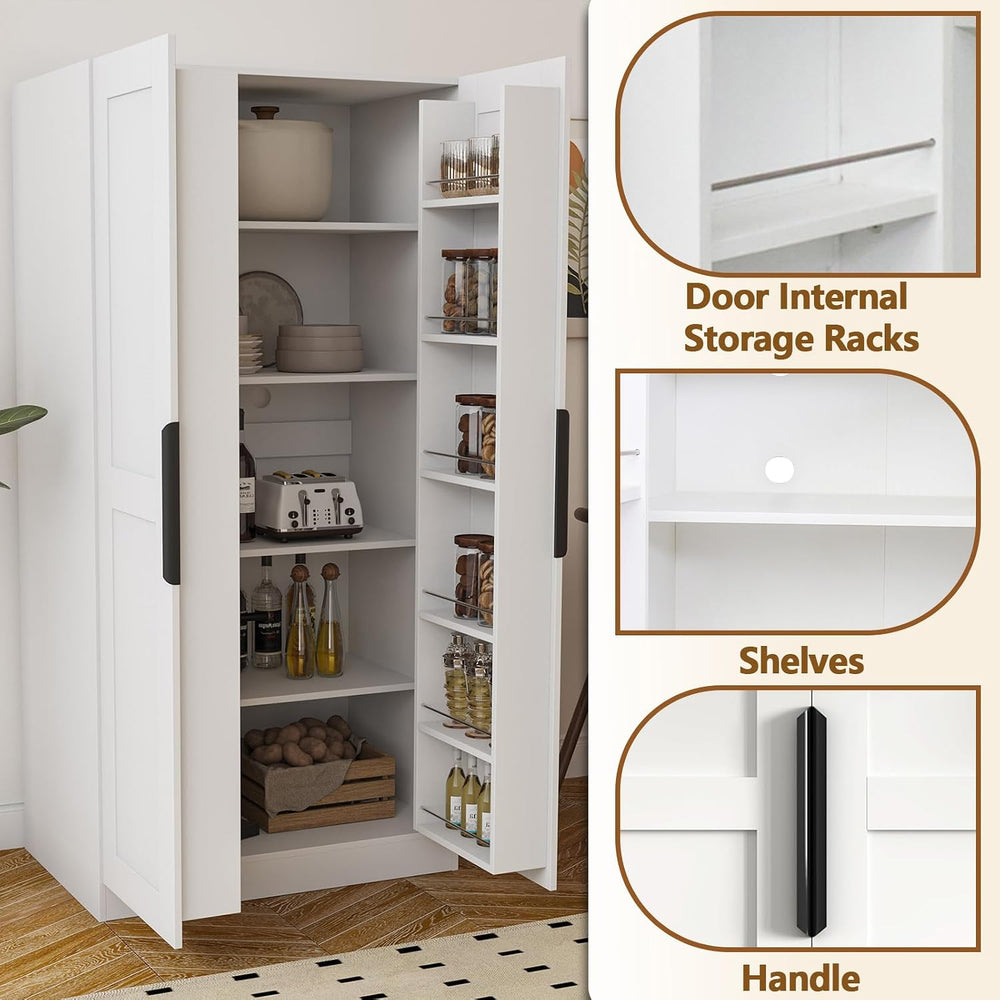 63” Tall Kitchen Pantry Cabinet, Pantry Storage Cabinet with Doors & Shel...