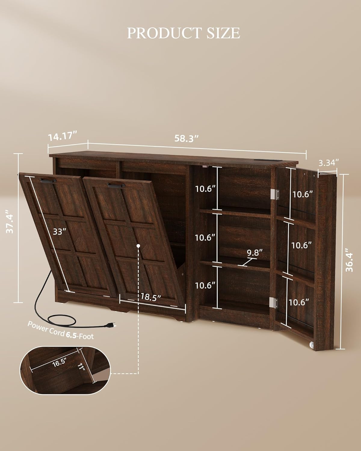 YITAHOME Kitchen Island with Power Outlet, 2 Tilt-Out Compartments | 2 tilt‑out compartments fit 13‑gallon trash bins. Adjustable shelf meets your storage demands