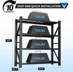 3000LBS Garage Shelving 32" W Garage Shelving Heavy Duty 4-Tier Metal Storage Shelves Adjustable Shelf Unit Storage Rack for Basement Supermarket Warehouse 32" W x 20" D x 63" H Black