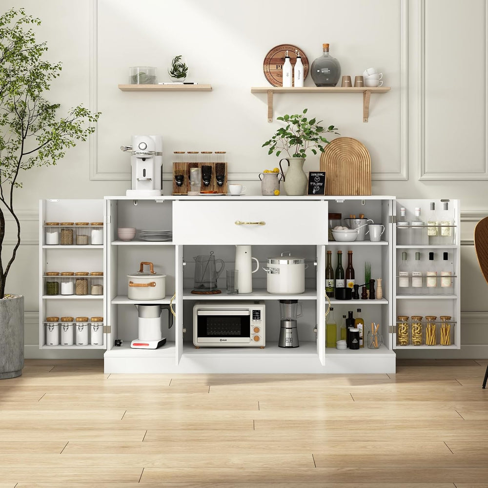 55" Kitchen Pantry Cabinet, Large Storage Cupboard with Doors and Shelve...