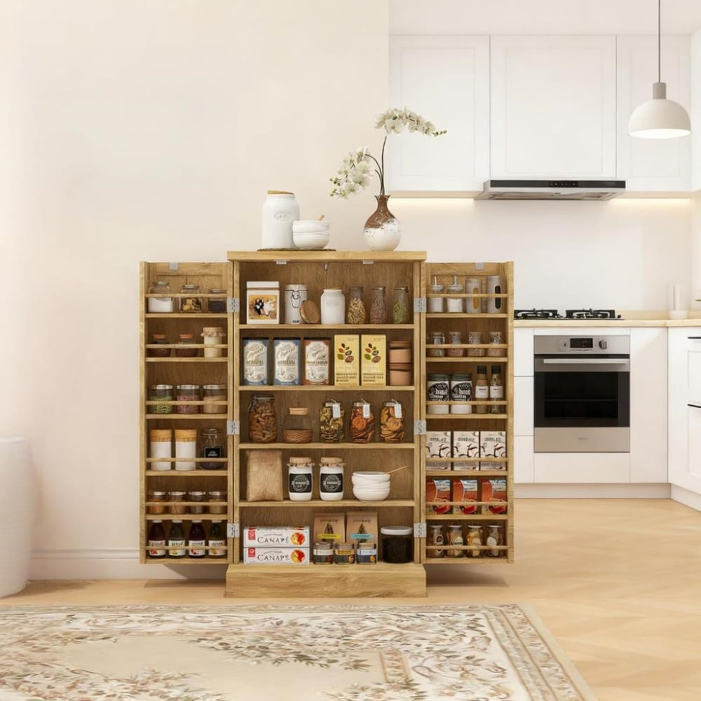 White Adjustable Shelves Food Pantry Cabinet, Small Kitchen Storage Cabinet w...