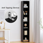 Tall Narrow Bookshelf 6-Tier Bookcase,70.5" Skinny Thin Corner Shelf Slim Storage Cabinet,Wood DVD CD Media Cube Organizer Tower Rack for Small Spaces, Bedroom, Living Room, Office,Black
