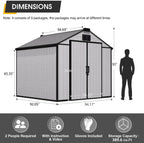 8 x 8 FT Plastic Storage Shed, All-Weather Resin Tool Shed with Windows, Lockable Doors & Floor, Outdoor Garden Shed for Poolside, Backyard, Patio