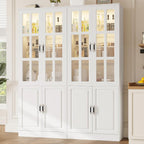MEISSALIVVE Kitchen Pantry Storage Cabinet with LED Lights, 78.7" Tall with Glass Doors & Drawers, Freestanding Utility Cabinet, White (31.5" W x 15.7" D)