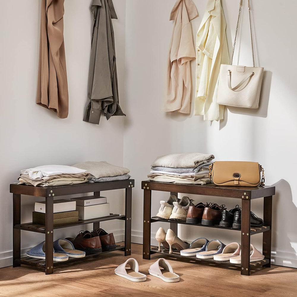 Pipishell Bamboo Shoe Rack Bench, 3 Tier Sturdy Shoe Bench, Storage Shoe Orga...