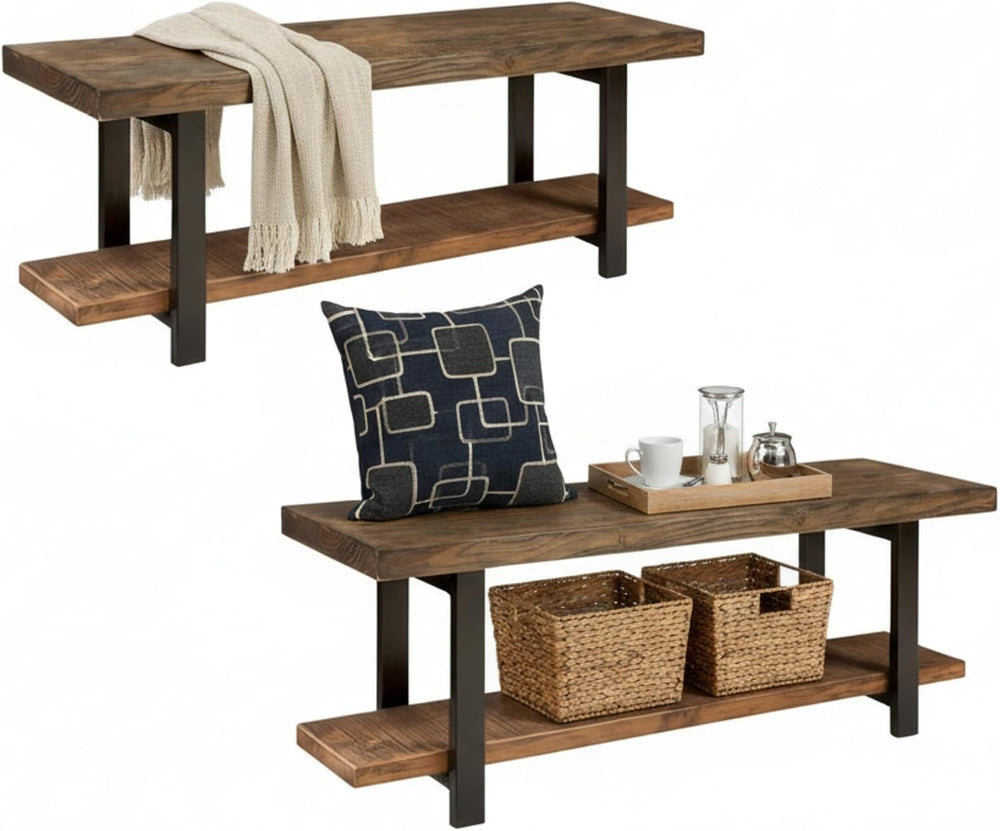 Alaterre Furniture Pomona Dining Bench Set of 2-48-Inch Modern Industrial Sol...
