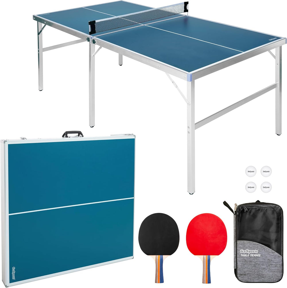 GoSports Mid-Size Table Tennis Game Set - Red or Blue - Indoor/Outdoor Portab...