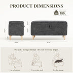 Ottoman with Storage, Storage Ottoman Bench, Entryway Bench with Wood Legs for Living Room, Bedroom, Sitting Area, Dark Grey