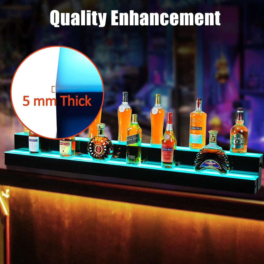 60-Inch 2-Tier LED Liquor Bottle Display Shelf with Multicolor Lighting, RF R...